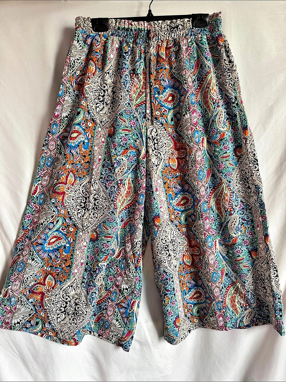 Paisley Wide Leg Pants in Blue & Orange Like New